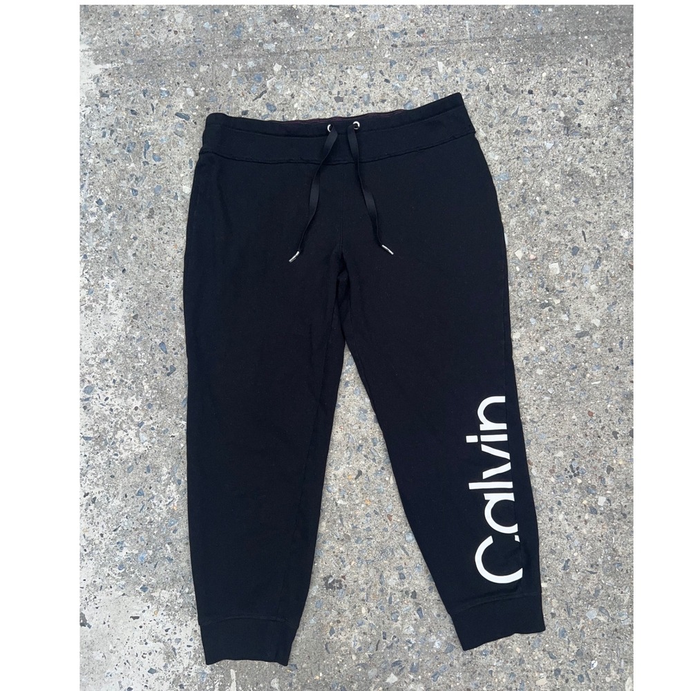 Calvin Klein Performance Womens Black Logo Fleece Joggers Sweatpants Large
